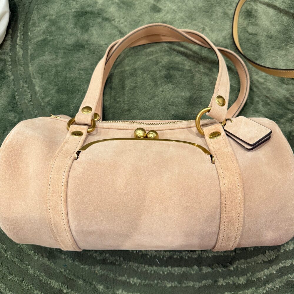 Coach Suede Kisslock Barrel Bag in Nuage